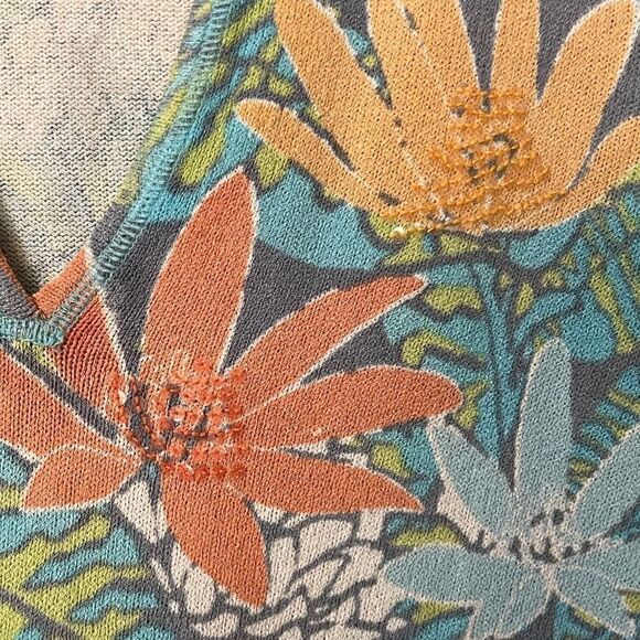 SIGRID OLSEN SPORT Sequined Tropical Floral Knit Rayon Sweater Women’s Size LP - Picture 3 of 6